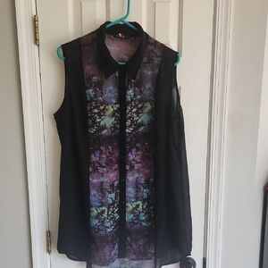 FYLO Black Sleeveless Blouse with Purple & Blue Tie-Dye Front